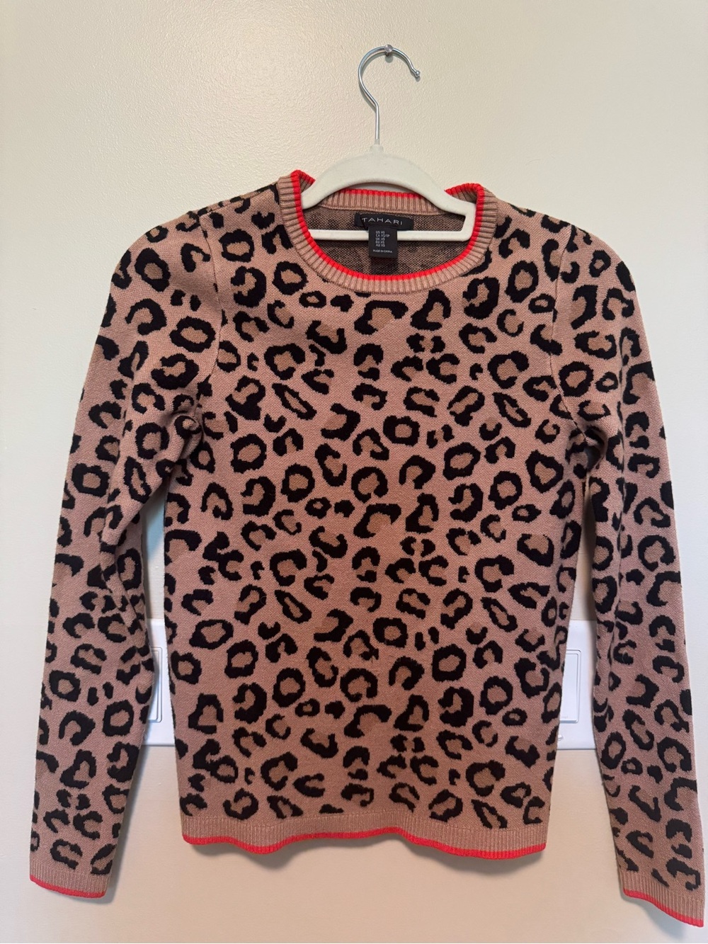 Tahari Leopard Print Crewneck Sweater